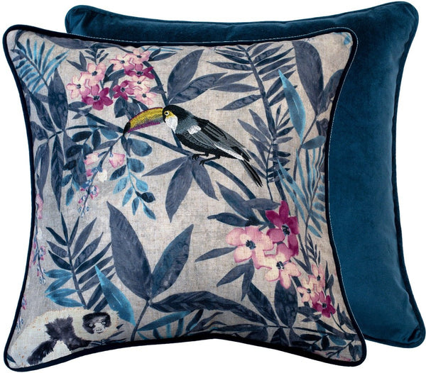Pretty Toucan Emb Print in Blues 45x45 - Canwell Interiors Limited - Malini