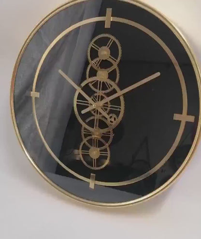 46cm Black and Gold Gears Wall Clock