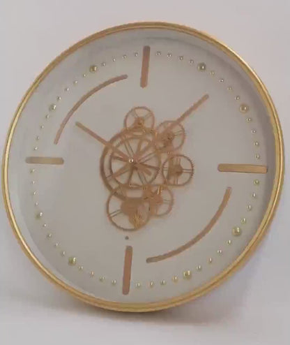 46cm White and Gold Gears Wall Clock