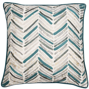 Print W. Emb Chevron Teal 45x45 - Canwell Interiors Limited - Malini