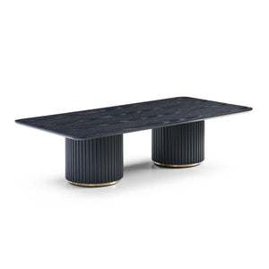 Lantine Coffee Table - Double Pedestal - Black Oak & Brass - Tommy Franks