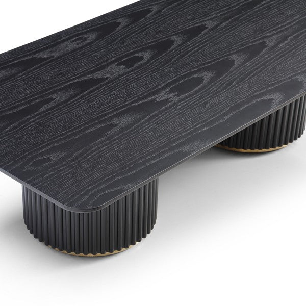 Lantine Coffee Table - Double Pedestal - Black Oak & Brass - Tommy Franks