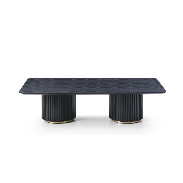 Lantine Coffee Table - Double Pedestal - Black Oak & Brass - Tommy Franks
