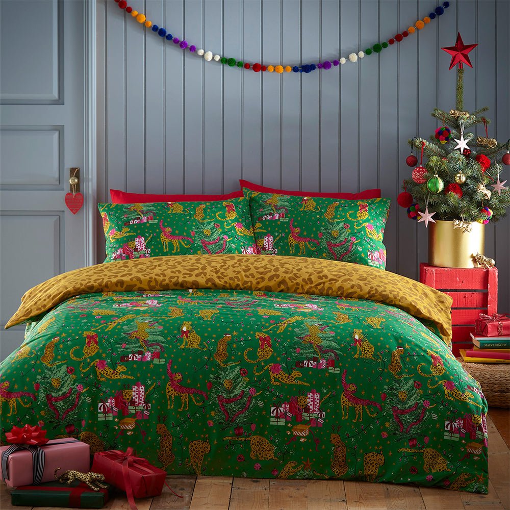 Purrfect Christmas Toddler Duvet Set Green & Gold - Canwell Interiors Limited - Riva
