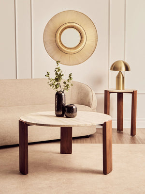 Palermo Travertine Top Round Side Table - Xshowhome