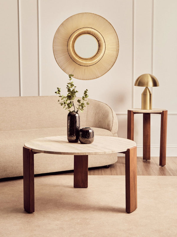 Palermo Travertine Top Round Side Table - Xshowhome