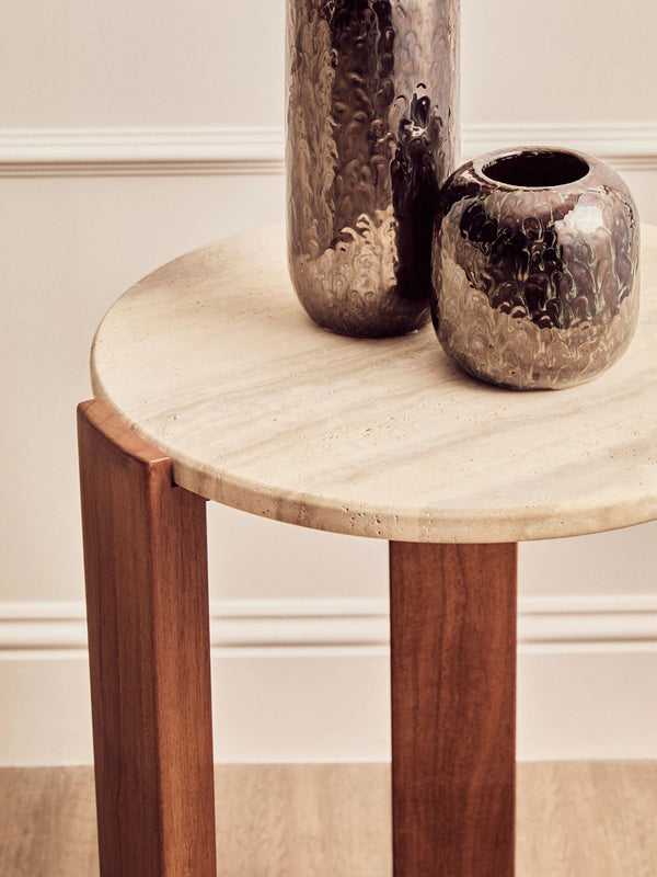 Palermo Travertine Top Round Side Table - Xshowhome