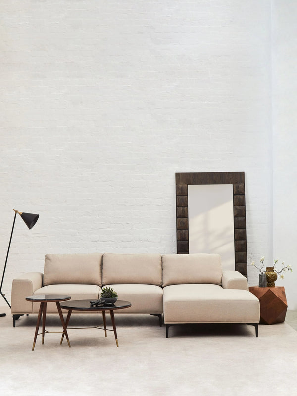 Toulon 3 Seat Natural Fabric Right Chaise Sofa - Xshowhome