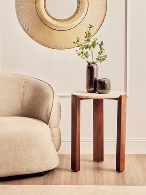 Palermo Travertine Top Round Side Table - Xshowhome