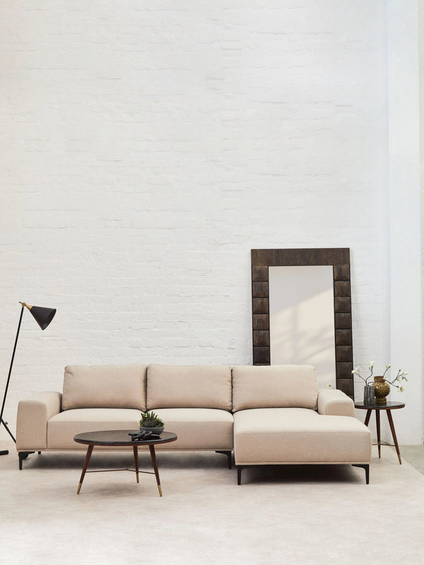 Toulon 3 Seat Natural Fabric Right Chaise Sofa - Xshowhome