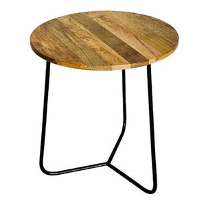 Ravi Iron Base Soild Wood Top Side Table - Canwell Interiors Limited - Jaipur