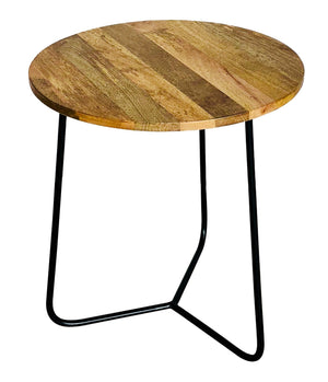 Ravi Iron Base Soild Wood Top Side Table - Canwell Interiors Limited - Jaipur
