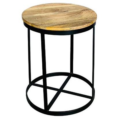 Ravi Iron Base Solid Wood Round Stool - Small - Canwell Interiors Limited - Jaipur
