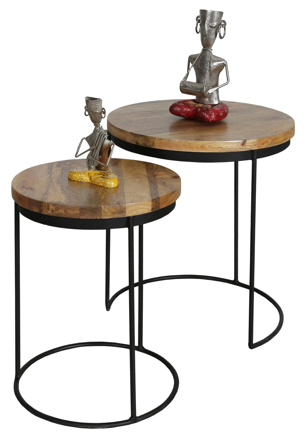 Ravi Iron Base Solid Wood Top Round Stool Set of 2 Pcs - Canwell Interiors Limited - Jaipur