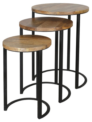 Ravi Iron Base Solid Wood Top Round Stool Set of 3 Pcs - ID9559754899786 - Canwell Interiors Limited - Jaipur