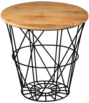 Ravi Iron Base Solid Wood Top Side Table - Canwell Interiors Limited - Jaipur