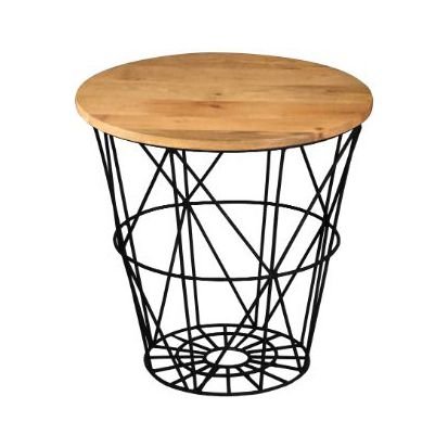 Ravi Iron Base Solid Wood Top Side Table - Canwell Interiors Limited - Jaipur