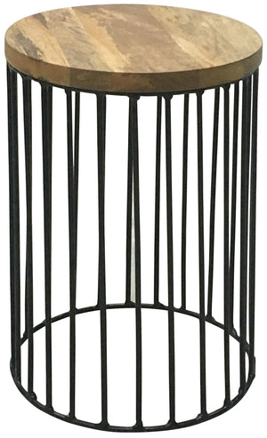 Ravi Iron Base Solid Wood Top Side Table - Small - Canwell Interiors Limited - Jaipur