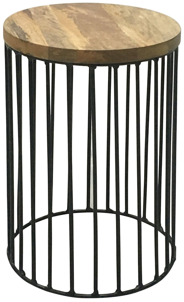 Ravi Iron Base Solid Wood Top Side Table - Small - Canwell Interiors Limited - Jaipur