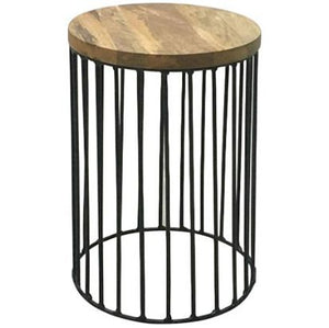 Ravi Iron Base Solid Wood Top Side Table - Small - Canwell Interiors Limited - Jaipur