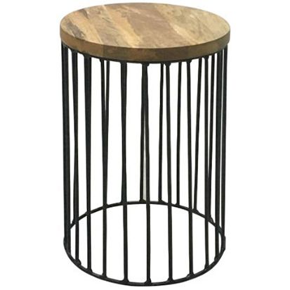 Ravi Iron Base Solid Wood Top Side Table - Small - Canwell Interiors Limited - Jaipur