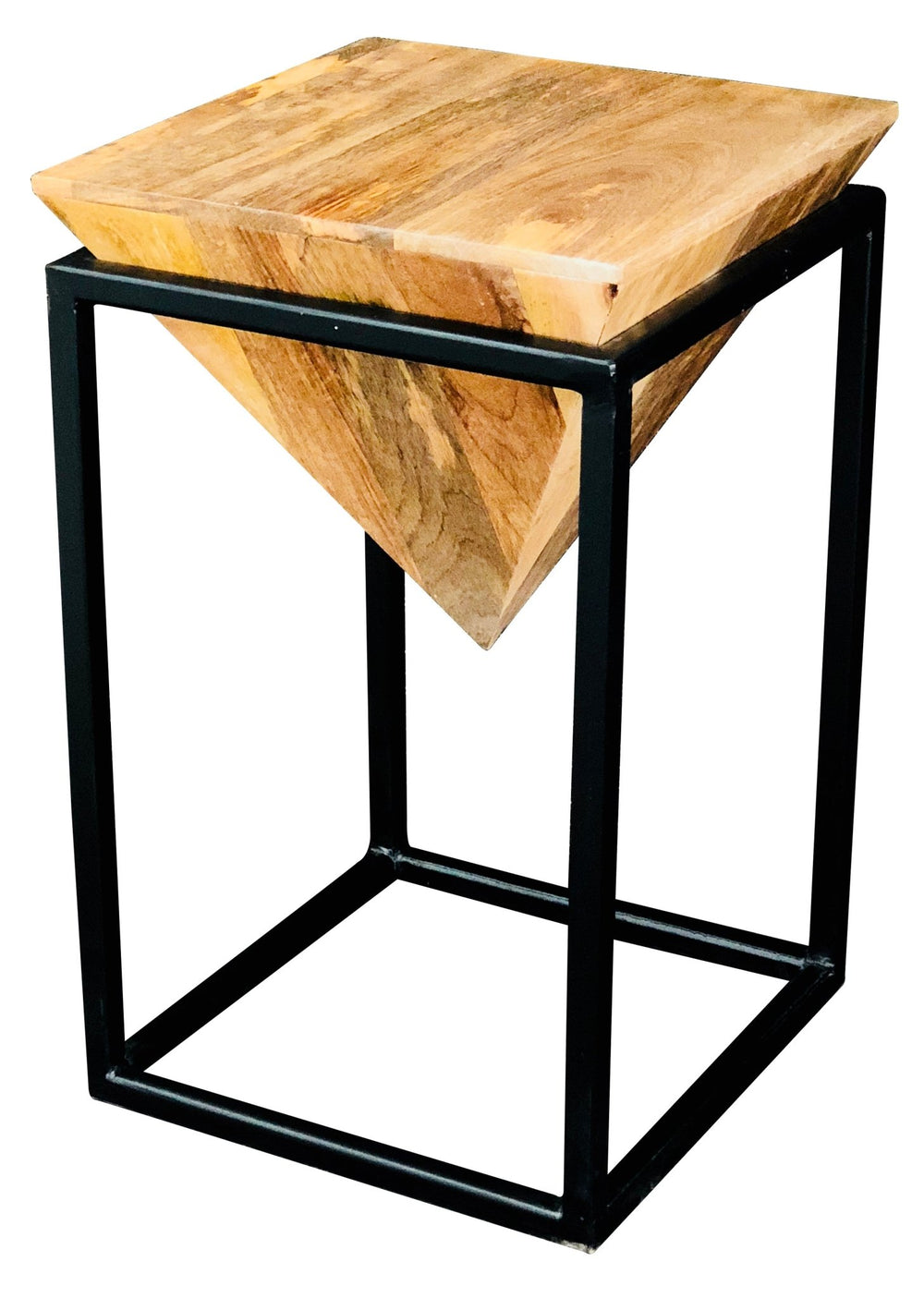 Ravi Iron Base Solild Wood Diamond Stool - Large - Canwell Interiors Limited - Jaipur