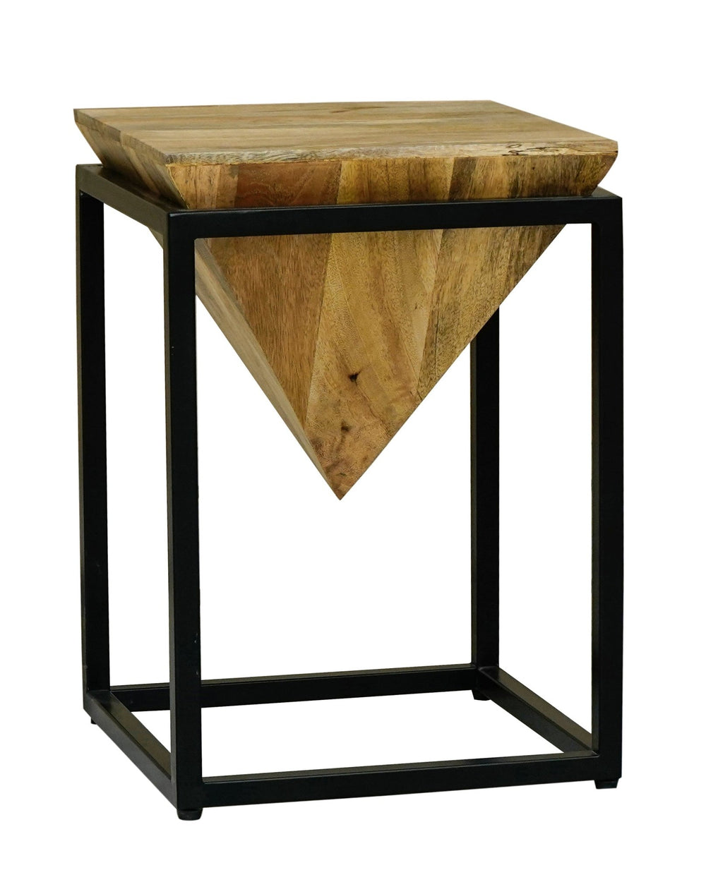 Ravi Iron Base Solild Wood Diamond Stool - Small - Canwell Interiors Limited - Jaipur