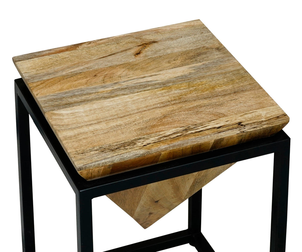 Ravi Iron Base Solild Wood Diamond Stool - Small - Canwell Interiors Limited - Jaipur
