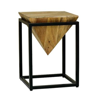 Ravi Iron Base Solild Wood Diamond Stool - Small - Canwell Interiors Limited - Jaipur