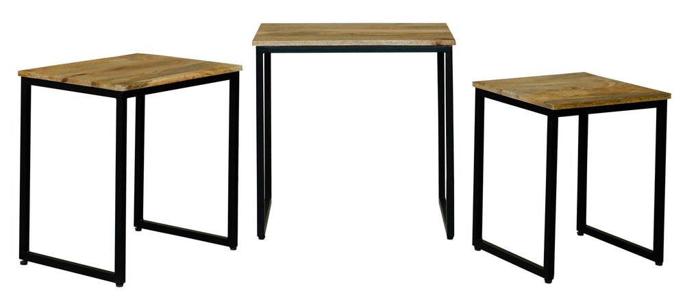 Ravi Iron Base Solild Wood Stool Set /3 - Canwell Interiors Limited - Jaipur