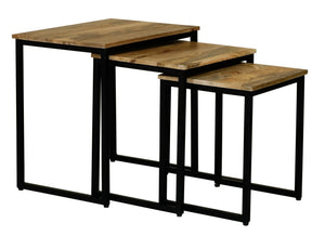 Ravi Iron Base Solild Wood Stool Set /3 - Canwell Interiors Limited - Jaipur