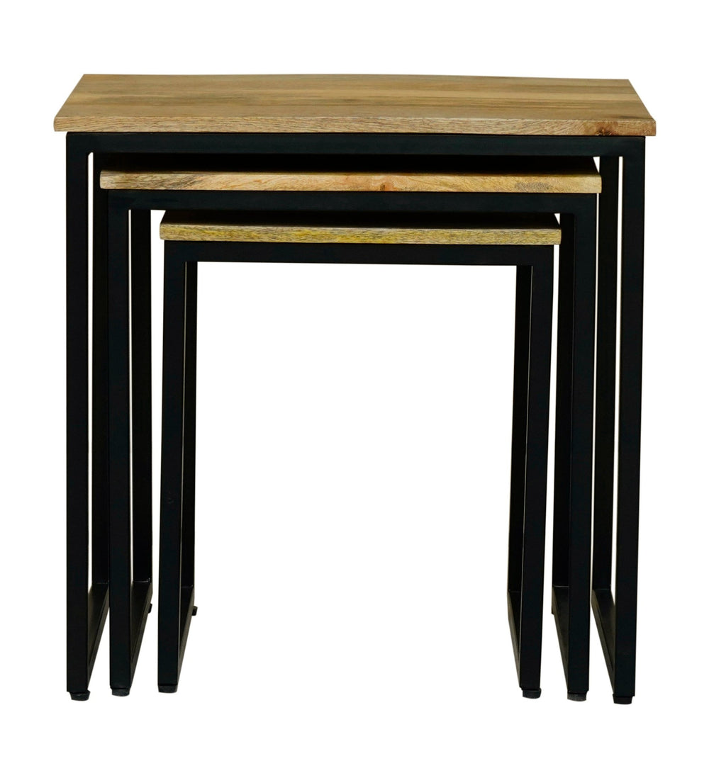 Ravi Iron Base Solild Wood Stool Set /3 - Canwell Interiors Limited - Jaipur