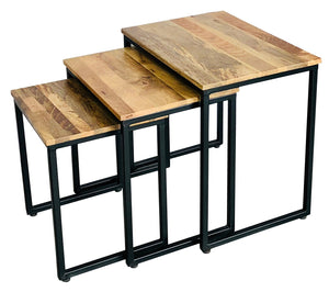 Ravi Iron Base Solild Wood Stool Set /3 - Canwell Interiors Limited - Jaipur