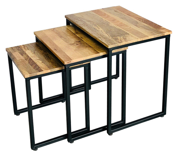 Ravi Iron Base Solild Wood Stool Set /3 - Canwell Interiors Limited - Jaipur