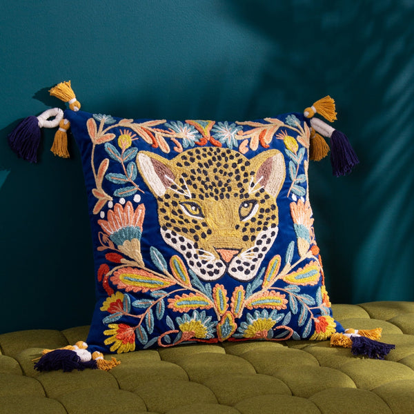 Regal Leopard 50x50 Feather Filled Cushion Royal Blue - Canwell Interiors Limited - Riva