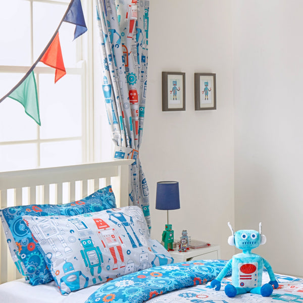 Robot 168x183 Pencil Pleat Curtains Blue - Canwell Interiors Limited - Riva