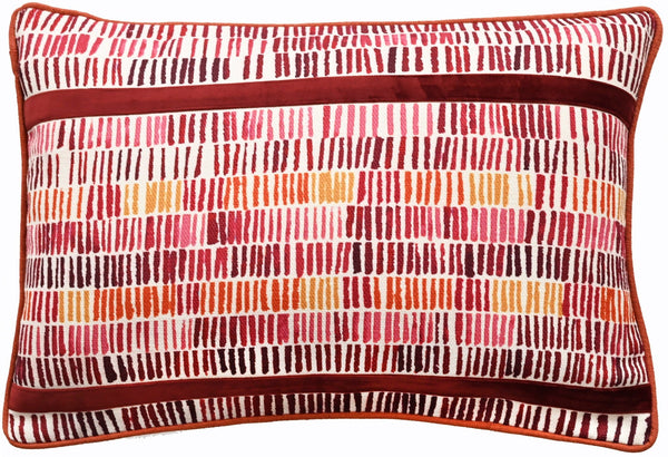 Rust Printed Lines with Velvet App 35x50 - Canwell Interiors Limited - Malini