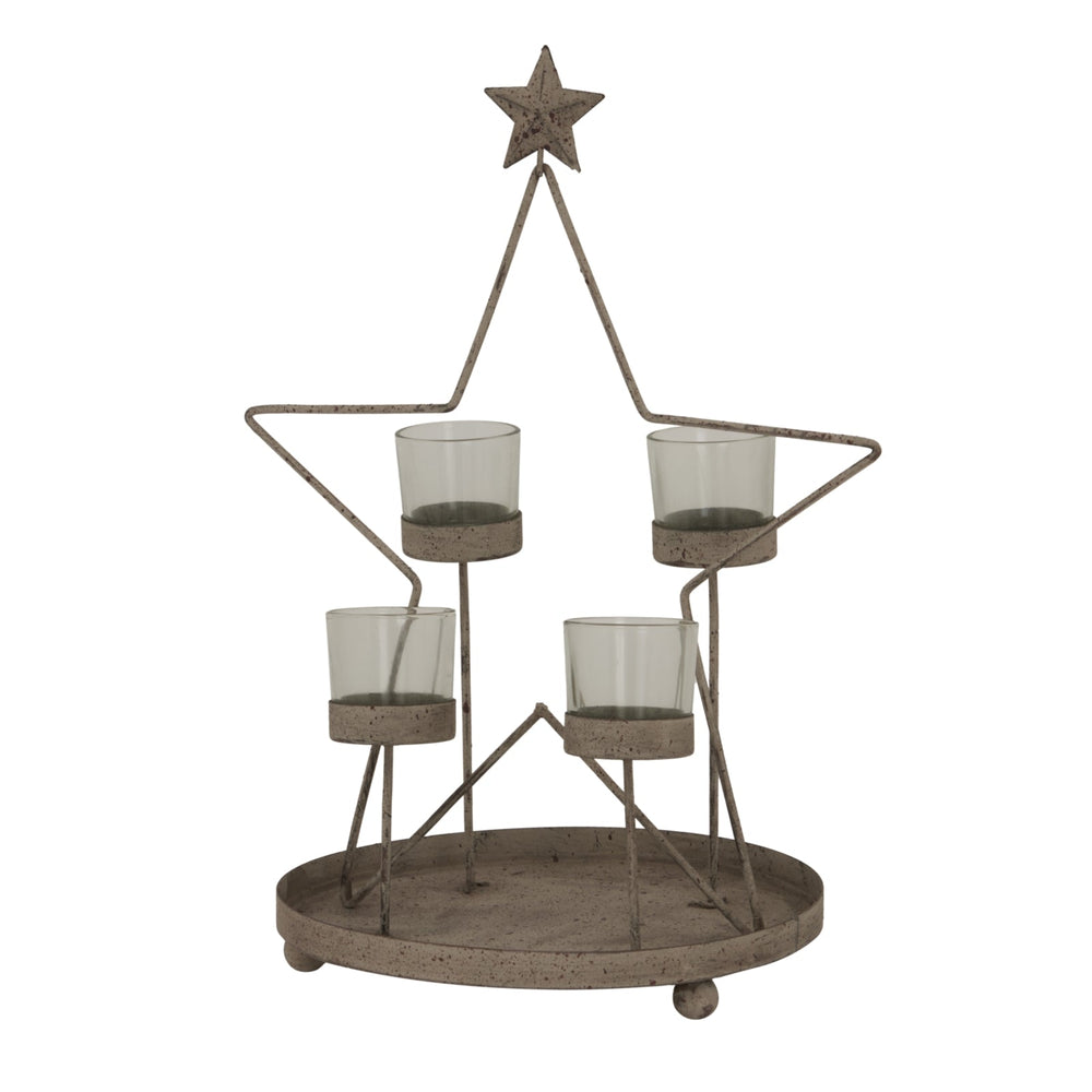 Rustic Outline Star with Four Glass Votives