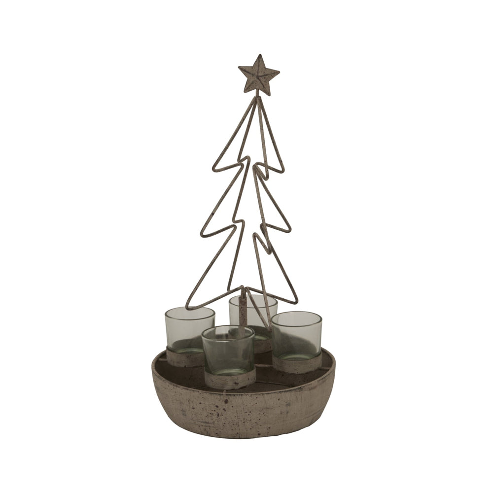 Rustic Outline Tree and Star with Four Glass Votives