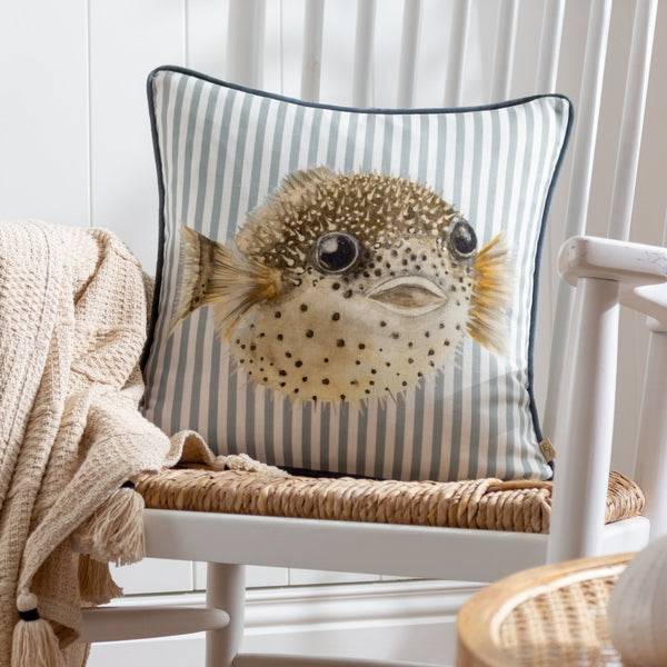 Salcombe Puffer Fish 43x43 Feather Filled Cushion Multi - Canwell Interiors Limited - Riva