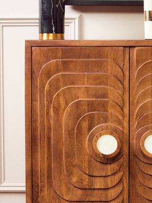 Sangar Two Door Mango Wood Carved Cabinet - Canwell Interiors Limited - Xshowhome