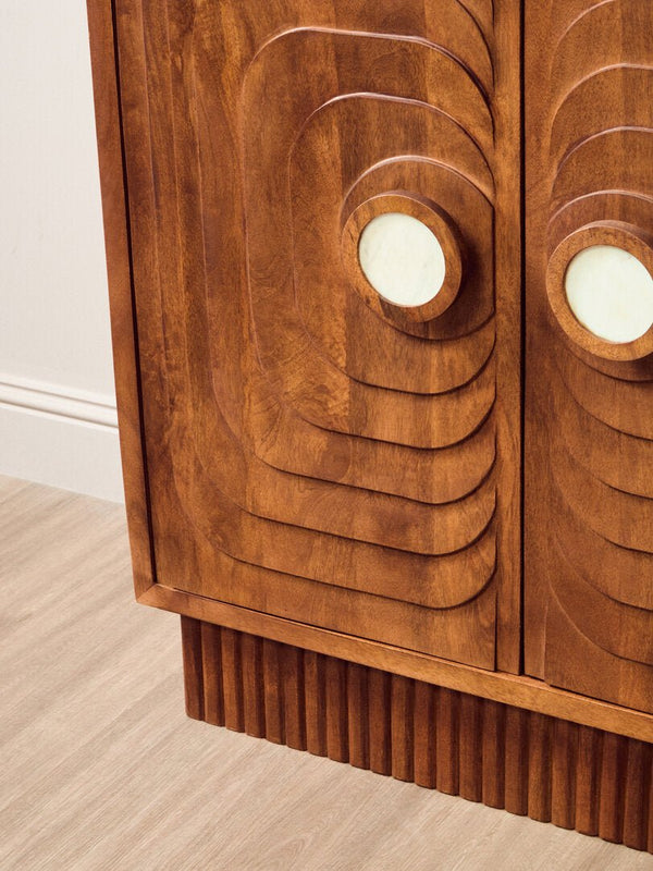 Sangar Two Door Mango Wood Carved Cabinet - Canwell Interiors Limited - Xshowhome