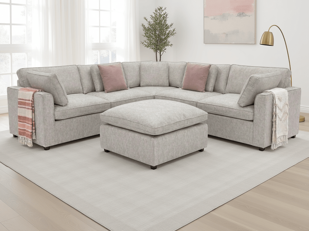 Santorini Sofa Grey Large Corner with Footstool - XShowhome Limited - Xshowhome