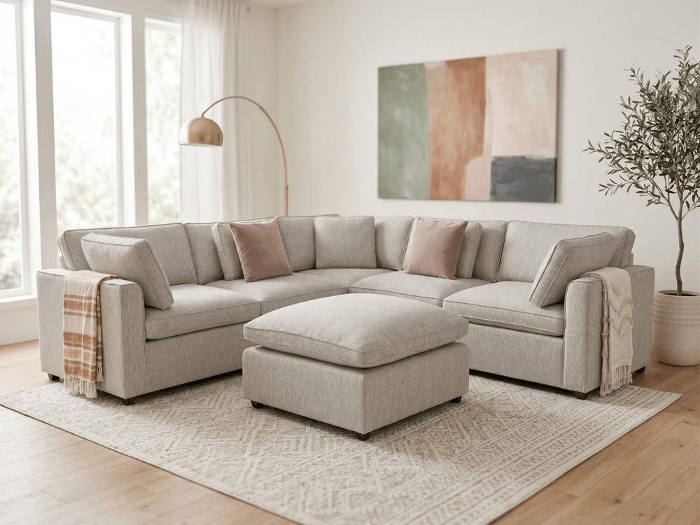 Santorini Sofa Grey Large Corner with Footstool - XShowhome Limited - Xshowhome