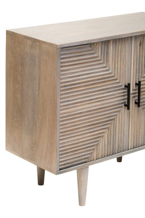 Satna Two Door Greywash Carved Mango Wood Sideboard - Canwell Interiors Limited - Xshowhome