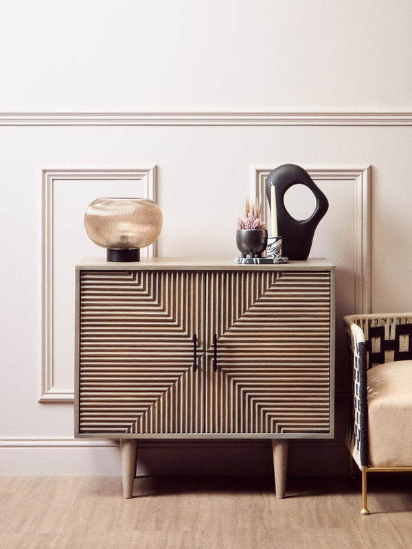 Satna Two Door Greywash Carved Mango Wood Sideboard - Canwell Interiors Limited - Xshowhome