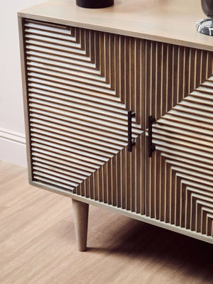 Satna Two Door Greywash Carved Mango Wood Sideboard - XShowhome Limited - Xshowhome
