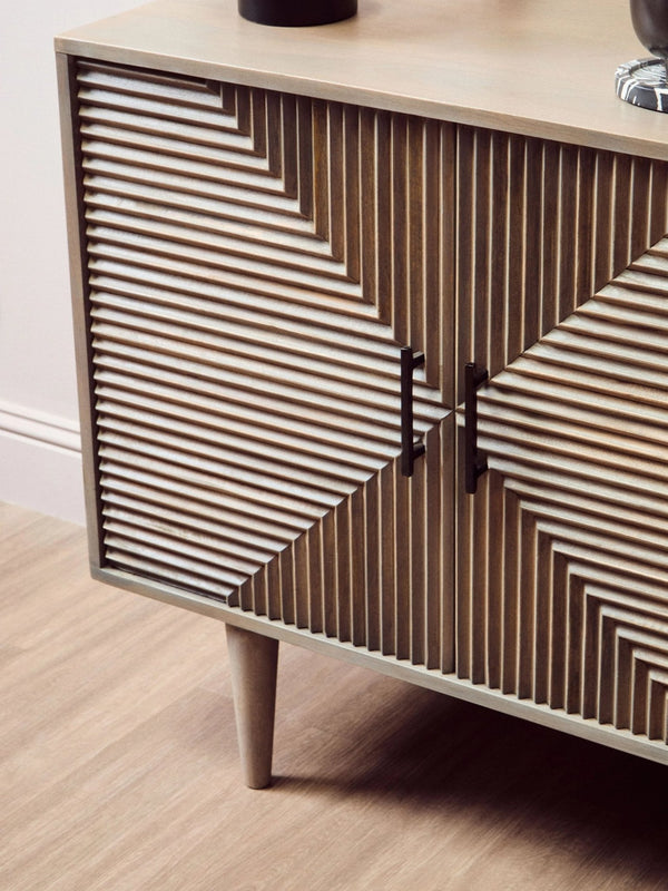 Satna Two Door Greywash Carved Mango Wood Sideboard - XShowhome Limited - Xshowhome