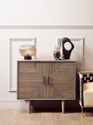 Satna Two Door Greywash Carved Mango Wood Sideboard - XShowhome Limited - Xshowhome