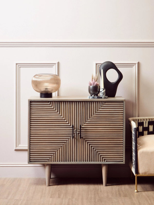 Satna Two Door Greywash Carved Mango Wood Sideboard - XShowhome Limited - Xshowhome